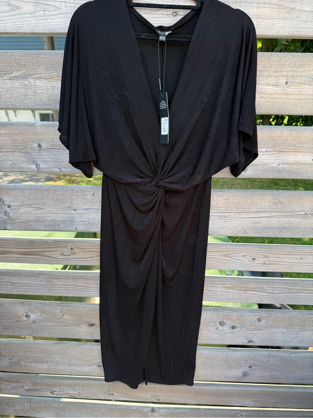 Fashion Nova Black Knot-Front Midi Dress